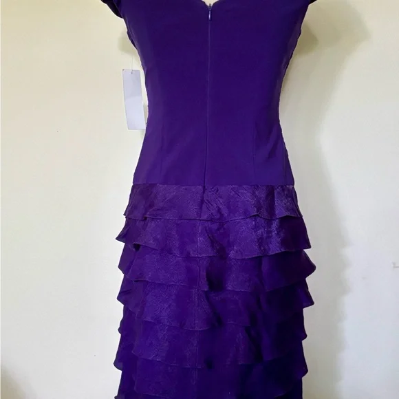 NWT Adrianna Papell Vibrant Purple Midi Cocktail Bodycon Dress w Ruffle Skirt - Picture 4 of 10